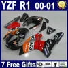 ZXMotor Hot Sale Fairing Kit för Yamaha R1 2000 2001 Orange Vit Röd Fairings YZF R1 00 01 VA15