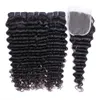 Brazilian Wave Wave Hair 3 Pacotes com 4 * 4 Lace Fechamento Natural Color Double Wew No Shedding Tecelagem