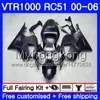 Kit Matte Black Hot för Honda VTR1000 RC51 SP1 SP2 00 01 02 03 04 05 06 257HM.7 RTV1000 VTR 1000 2000 2001 2002 2003 2004 2005 2006 FAIRING