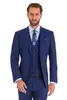 Klasik Mavi Damat smokin Notch Yaka Slim Fit Groomsmen Mens Gelinlik Mükemmel Adam Ceket Blazer 3 Adet Suit (Ceket + Pantolon + Vest + Tie)