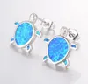 Mignon incrusté bleu opale minuscule tortue boucles d'oreilles pour femmes fille enfants enfants 925 argent mariage animaux bijoux belles tortues studs261P