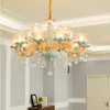 LED Modern Crystal Chandelier Lighting Fixture Luxury Blue Ceramic Chandeliers Lights French Restaurant Matsal vardagsrumslampa Luster