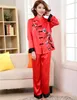 2PCS Chinese Style Women Embroidery Flower Pajamas Set Hot Sale Satin Pyjamas Suit Novelty Button Sleepwear M L XL XXL 3XL1