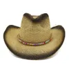 Chapeaux de Cowboy occidentaux en paille de papier de pulvérisation de peinture noire, chapeaux de plage d'été pour femmes et hommes, casquette de protection solaire à Large bord pour amoureux, chapeau pare-soleil