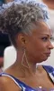 Saç Parça Gri İnsan Saç At Kuyruğu Uzatma İpli Hacimli Siyah Kadınlar Için Afro Kıvırcık Kısa Yüksek Gri Saç At Kuyruğu