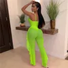 Adogirl Fluorescens Färg Fashion Casual Two Piece Set Hollow Out Spaghetti Straps Bodysuit Badkläder + Ruffle Sheer Mesh Byxor