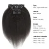 9A Grade grampo em extensões do cabelo humano Kinky em linha reta da Malásia Mongólia 7pcs cabelo virgem indianos peruanos brasileiros / set 120g Cor Natural