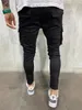 Nieuwe Zwarte Biker Cargo Jeans Mannen Multi-Pocket Slim Fit Joggers Broek Mens Ripped Gat Motorfiets Streetwear Denim Potlood pants259M