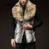 2019 moda jaqueta de inverno homens colete de pele novo casaco de pele de pele com capuz homens sem mangas faux colar roupa outerwear roupas casaco vestes