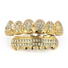 Grillz 18k Real Gold Vampire Dentans Fang Punk Hip Hop CZ Cumbic Zircon Poker Lettre