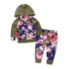 Baby Designer Clothes Infant Girls Hooded Tops Pants 2pcs Sets Flower Newborn Tracksuits Toddler Outfits Baby Boutique Clothing 4Lots DW4805