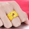 Anello ad anello spesso Motivo del doppio drago Drago 18K Oro giallo pieno zeppo da donna classico da uomo Dimensione 62815