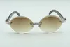 Mode T3524016-8 lentilles coupantes diamants lunettes de soleil, jambes en corne de buffle hybrides naturelles lunettes ovales rétro, taille: 58-18-140mm