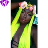 Ombre Neon vert jaune synthétique dentelle avant perruques avec des cheveux de bébé pré plumé vague de corps ondulé brésilien pleine dentelle perruques pour femme noire 3561796