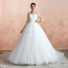 Elegante vestido de baile de encaje vestidos de novia 2020 mangas largas tul con apliques de talla grande musulmán Dubai vestidos de novia 100% fotos reales BM1411