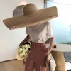 패션 여자 큰 밀짚 모자 일 모자 해변 안티 태양 보호 접이식 밀짚 모자 커버 대형 접이식 썬 샤드 비치 밀 짚 모자