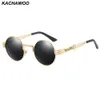 Luxury-Kachawoo Steampunk Sunglasses Polarized Women Gold Black Metal Frame Men Round Sun Glasses Mirrored Unisex Gift Dropship