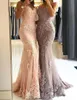 2019 Sexy Mermaid Evening Dresses Dark Red Spaghetti Lace Appliques Beaded Sleeveless Open Back Sweep Train Prom Dress Party Pageant Gowns