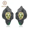GEM'S BALLET 1.57Ct Natural Peridot Calla Lily Leaf Earrings 925 Sterling Silver Handmade Stud Earrings for Women Brincos