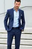 Moda Navy Blue Groom Tuxedos Peak Lapel Groomsmen Tuxedos Popularne Mężczyźni Formalna Blazer Prom Jacket Suit (kurtka + spodnie + krawat) 40