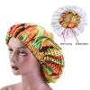 Bonne qualité Extra large Satin doublé Bonnets femmes motif africain imprimé tissu bonnets nuit sommeil chapeau dames Turban