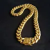 Real Gold Filled Men Cuban Chain Necklace Stainless Steel Jewelry High Polished Hip Hop Curb Link Double Safety Clasp 5 8 10 12 14204D