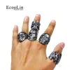 5Pcs New Cool Men's Skull Skeleton Gothic Biker Rings Men Rock Punk Ring Party Favor Wholesale Jewelry Lots Top Quality LR4107