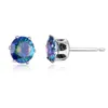 Klassieke mannen 925 zilveren Stud Europa Populaire Retro Round Six Claws Multi-Color Small Stud Earrigns Women