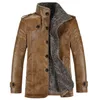 Vintage PU lederen jassen heren winter warme dikker faux bont fleece voering mannen jas winddichte stand kraag slim fit mannelijke jas