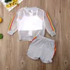 children Rainbow stripe coat+vest+shorts 3pcs set kids designer clothes girls outdoor sport outfits 2021 summer baby Clothing C6583