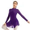 New Women Adult Figure Ice Skating Dress Shiny Rhinestones Long Sleeves Keyhole Back Roller Skating Leotard Ballet Dance Costume