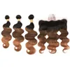 Schwarzbraunes bis mittelbraunes Ombre-Menschenhaar aus malaysischem Echthaar mit Frontal #1B 4 30 Body Wave Ombre 3Bundles mit Spitzenfront