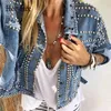 5 цветов 2020 Женщины Harajuku Denim пальто тяжелая рука из бисера Заклепка Короткие джинсы куртки весна Lady Повседневный Сыпучие однобортный Топ CY200515