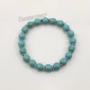Bracelets de perles turquoise extensibles de 8mm, avec perles d'espacement de couleur argent pour femmes, 12 pièces 309C