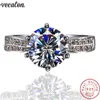 Vecalon Solitaire Sieraden Real 925 Sterling Zilveren Ring 3ct Sona Diamond CZ Engagement Wedding Band Ringen voor Dames Heren Bijoux