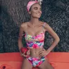 Traje de baño de cintura alta 2019 Bikinis con estampado de hojas nuevas Traje de baño de mujer Traje de baño retro vintage Halter Biquini Maillot de bain femme