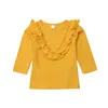 Kids Designer Clothes Girls Falbala Ruffle T-shirts Children Solid Candy Color Long Sleeve Tops Baby O Neck Lovely Casual Blouse PY440