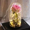 Rose LED Flower Wedding Artificial Enchanted Rose No Vidro Dome Presente De Natal Presente De Aniversário Para Namorada