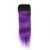 # 1B / paars Ombre Indian Menselijk Haar Rechte Weave Bundels met Sluiting Ombre Paars Maagd Haar 3bundles Donkere Roots met 4x4 Kantsluiting