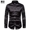Mäns Casual Shirts Mens Mandarin Collar Silk Satin Klänning 2022 Märke Regular Fit Långärmad tröja Män Business Camisa Masculina1