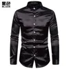 Heren Casual Shirts Mens Mandarijn Kraag Zijde Satijn Jurk 2021 Merk Normaal Fit Lange Mouw Shirt Mannen Business Camisa Masculina1