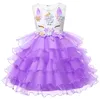 Kids designer kleding meisjes Mouwloze Eenhoorn Ruche Kralen Bloemen Mesh Kant Tule Tutu Jurken Prinses Cosplay Bloem Feestjurk BY0798