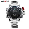 Weide luxo prata metal caso pulseira cinto masculino quartzo digital numeral led duplo alarme moda casual relógio relogio masculino249c