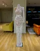 2020 Illusion Mermaid Prom Dresses High Neck Long Sleeve Sequins Beads Tulle Party Gowns Sweep Train Prom Gowns