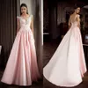 Sexy A Line Mukha Prom Dresse Spaghetti Sleeveless Applique Pearls Chiffon Party Dress Sweep Train robes de soirée