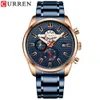 Curren Fashion Creative Chronograph Men Watches Sports Business Wrist Watch Rostfritt Steel Quartz Manlig klocka Reloj HOMBRE2576