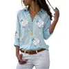 여성 블라우스 쉬폰 셔츠 2020 봄 탑 꽃 인쇄 긴 소매 V 넥 블라우스 작업 사무실 셔츠 Blusas Mujer Plus 크기 5XL