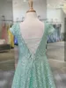 완전히 스팽글 어린 소녀 미인트 드레스 2020 A 라인 캡 슬리브 긴 여자 댄스 파티 폼 공식 이벤트 생일 파티 착용 가운 레이스 업 라이트 - 그린