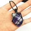 10 Pz Tumbled Reale Chevron Amethyst Healing Crystal Point Collana Macrame Pietra Irregolare Gioielli Hand Wrapped Wax Rope Collana Regolabile