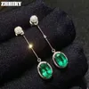 Zhhey Natural Emerald Servings Острые твердые 925 серебряных серебряных серьгов с изумрудами для женщин для женщин.